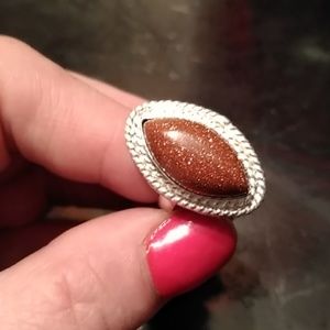 Silver and gold stone ring